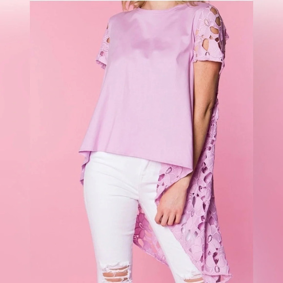 Crosby by Mollie Burch Lavender Floral Lace Top Size Small Mixed Media - Picture 1 of 11
